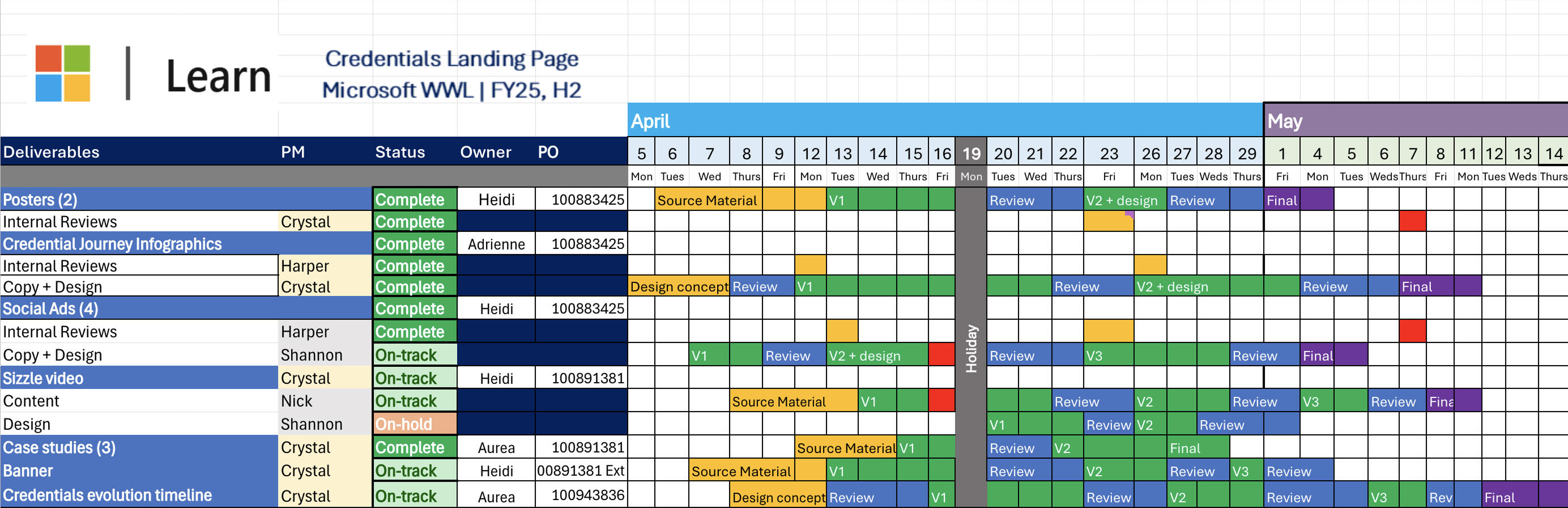 Workback Schedule